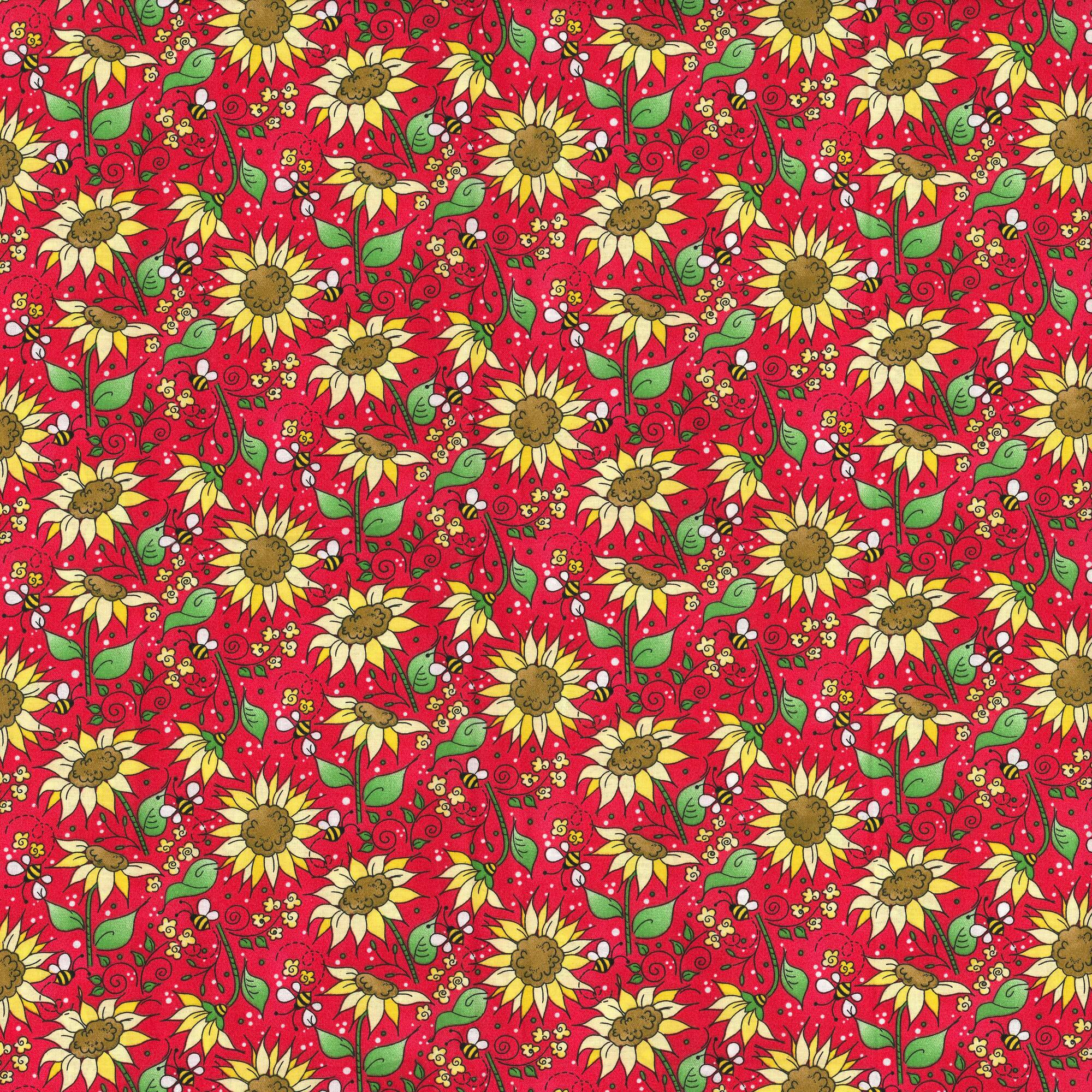 Fabric Traditions Red Sunflowers Cotton Fabric